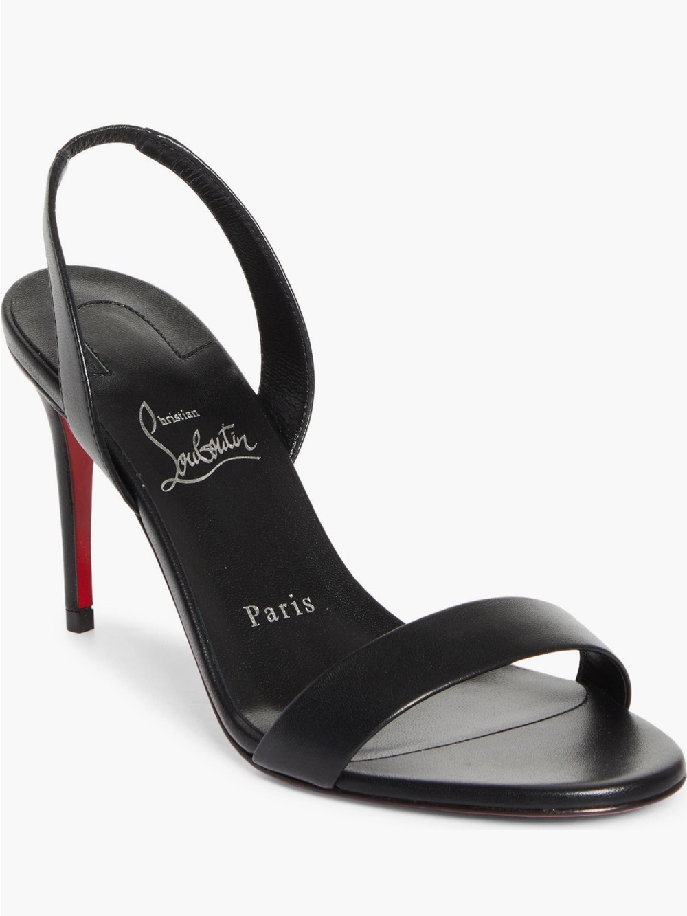 Christian Louboutin O Marilyn Black Leather Slingback Sandals “red bottoms”